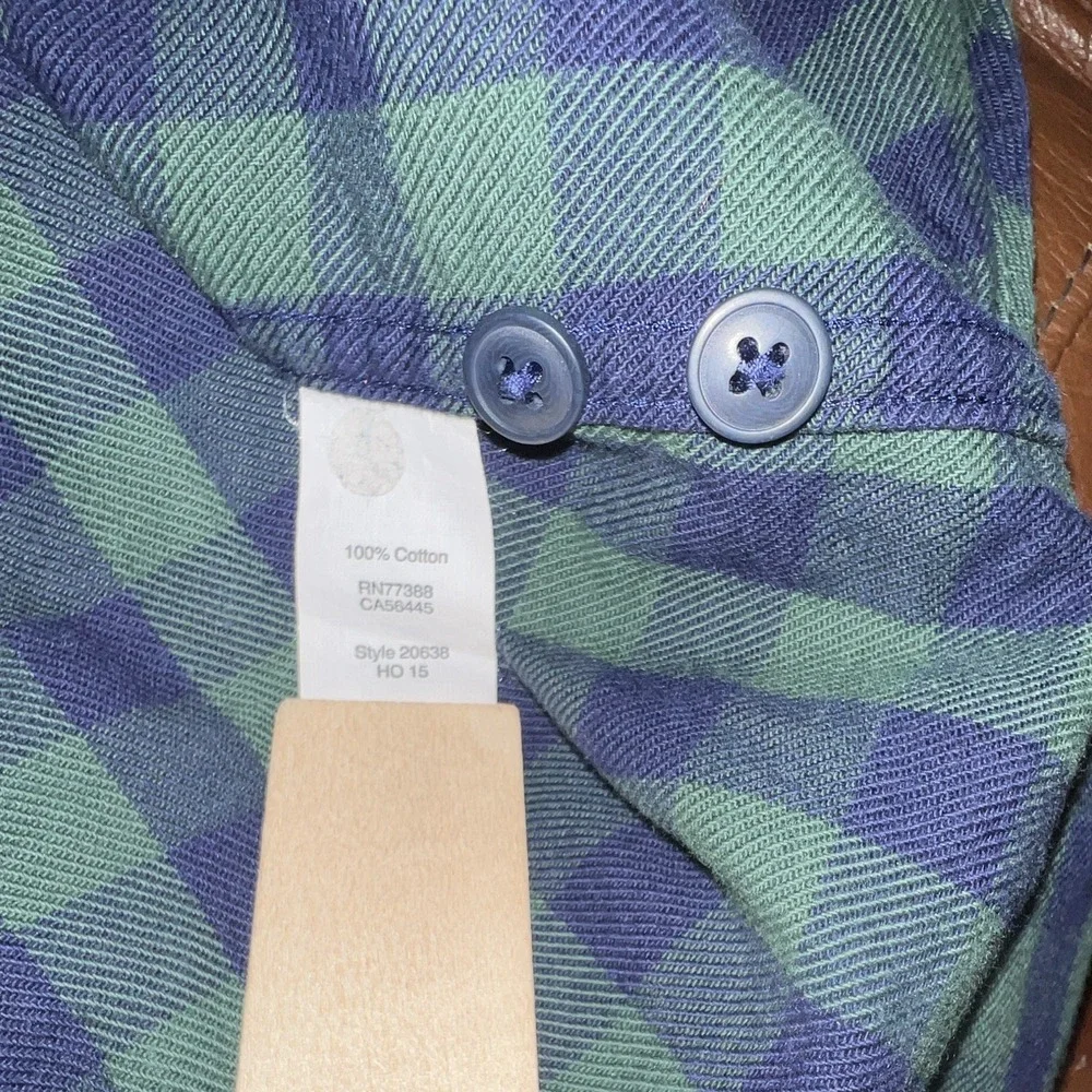 J. Crew Heavyweight Flannel Green Blue Plaid 2-Pocket Shirt Mens M 20638